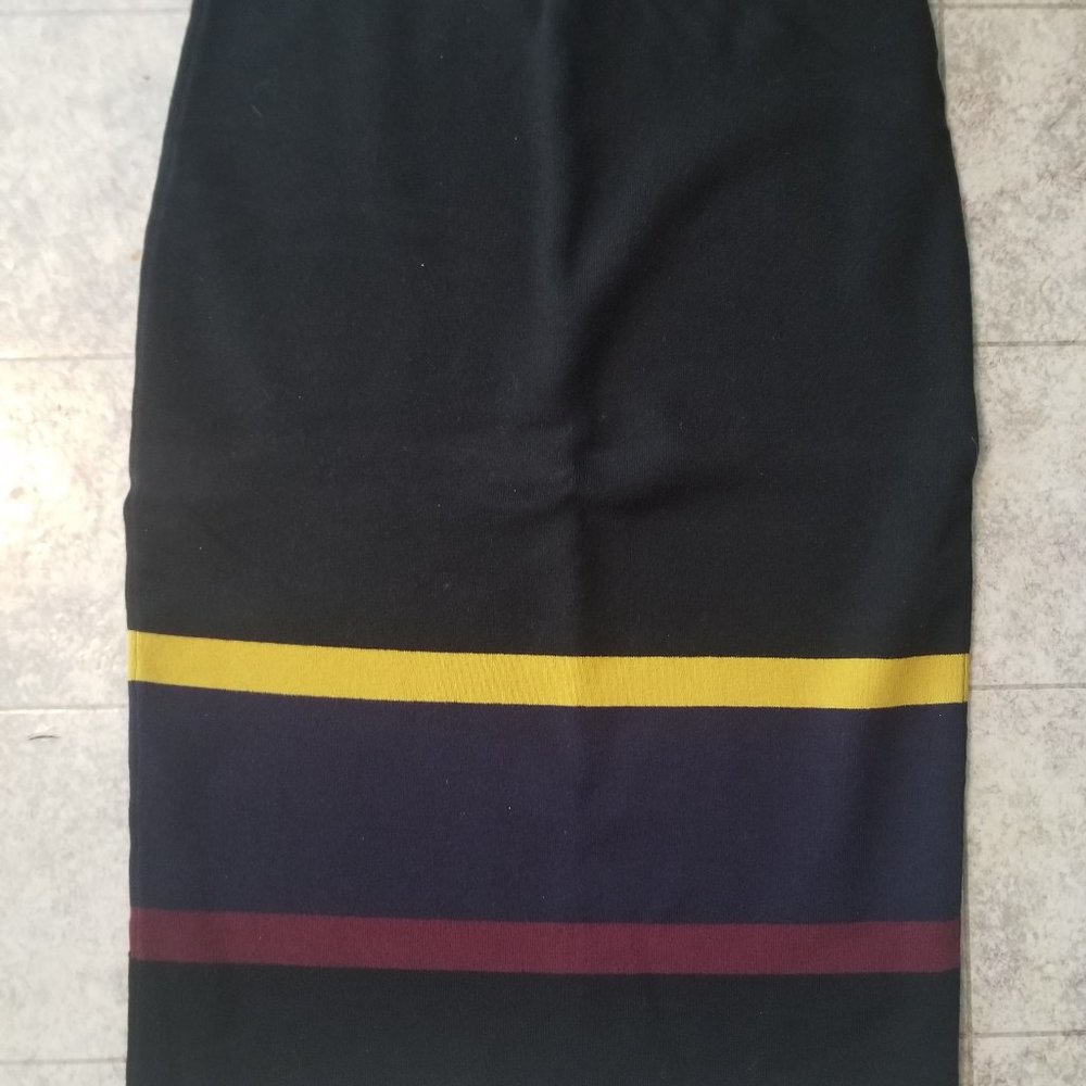 Loft sweater pencil skirt. Black with striped banding in front and back  Small.